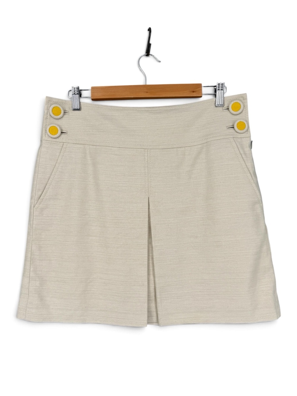 J.Crew Vintage Linen‑Blend Sailor Mini Skirt with Yellow Buttons Size 8